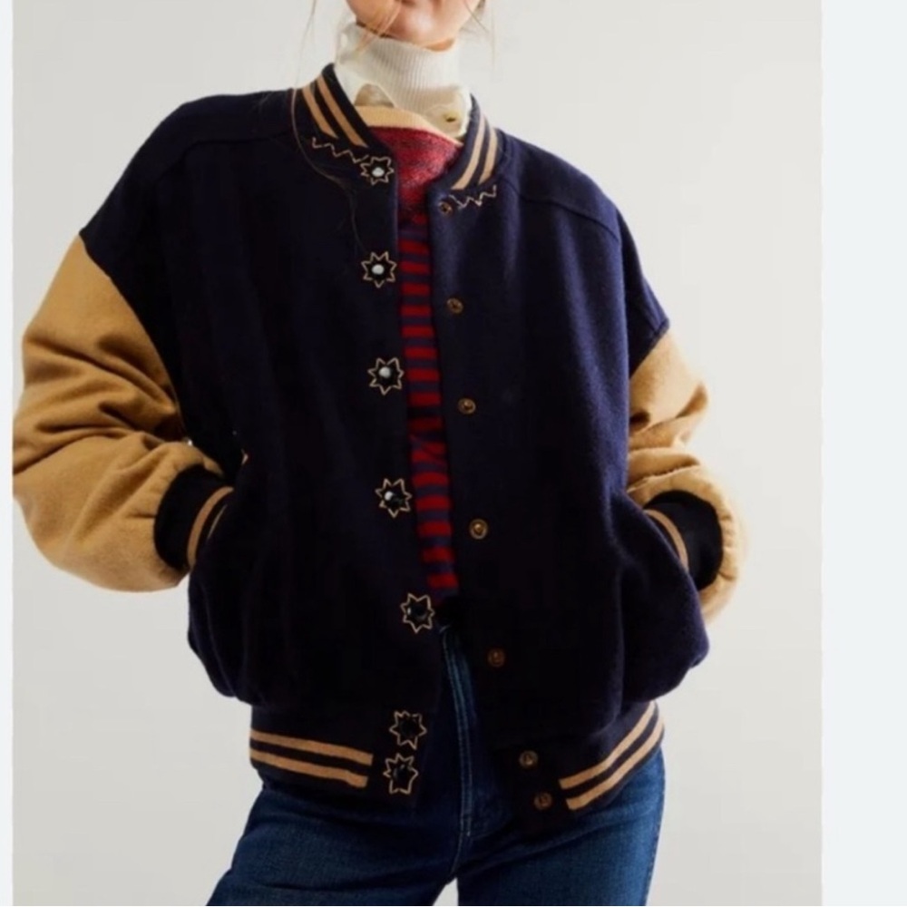 Free People Home Run Varsity Jacket | XS | NWOT - Picture 4 of 7